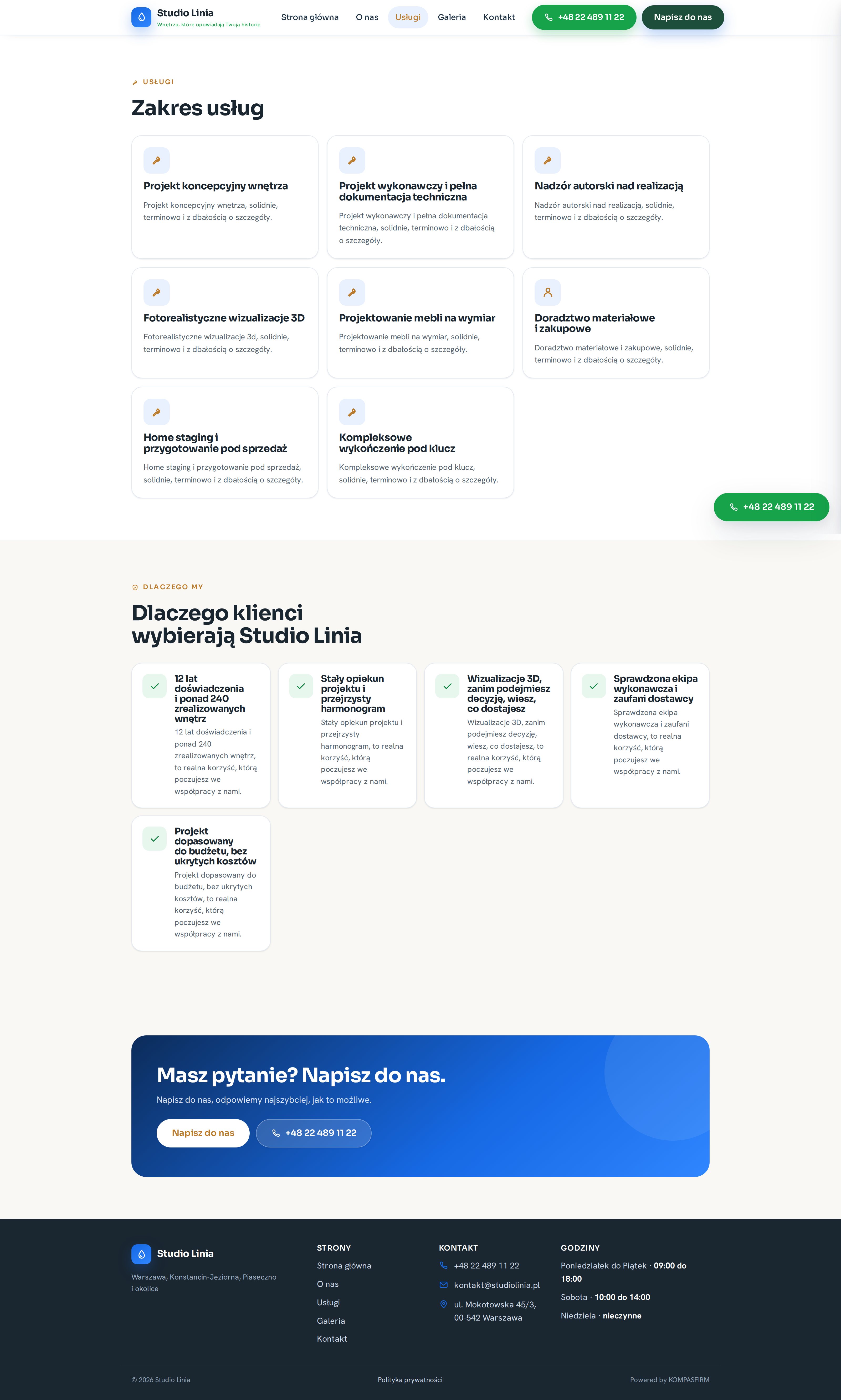 Oferta, w której każda usługa ma własny opis na osobnej podstronie